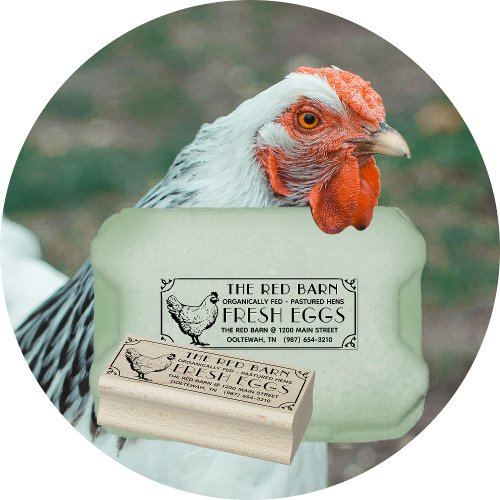 Egg Carton Stamp with Ornate Border and Hen