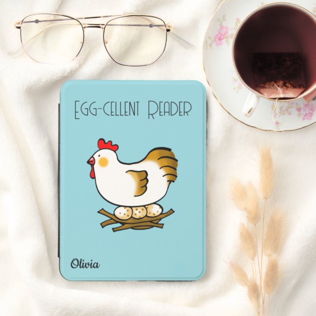 Egg-cellent Reader Cute Chicken Reading Gift Kindle Cover (In Use (Hygge))