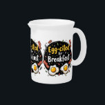 Egg-cited for Breakfast Funny Foodie Pun Design Beverage Pitcher<br><div class="desc">Start your morning with a smile with this playful "Egg-cited for Breakfast" design, perfect for food lovers and brunch enthusiasts alike. Featuring a charming hand-drawn style, this artwork showcases two sunny-side-up eggs alongside crispy bacon strips, all set against a whimsical backdrop of scattered seasonings and vibrant typography. The warm yellow...</div>