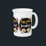 Egg-cited for Breakfast Funny Foodie Pun Design Beverage Pitcher<br><div class="desc">Start your morning with a smile with this playful "Egg-cited for Breakfast" design, perfect for food lovers and brunch enthusiasts alike. Featuring a charming hand-drawn style, this artwork showcases two sunny-side-up eggs alongside crispy bacon strips, all set against a whimsical backdrop of scattered seasonings and vibrant typography. The warm yellow...</div>