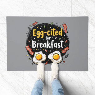 Egg-cited for Breakfast Funny Foodie Pun Design Doormat
