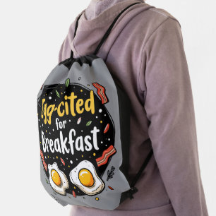 Egg-cited for Breakfast Funny Foodie Pun Design Drawstring Bag