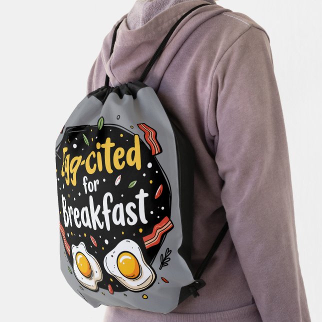 Egg-cited for Breakfast Funny Foodie Pun Design Drawstring Bag (Insitu)