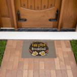 Egg-cited for Breakfast Funny Foodie Pun Design Fiber Doormat<br><div class="desc">Start your morning with a smile with this playful "Egg-cited for Breakfast" design, perfect for food lovers and brunch enthusiasts alike. Featuring a charming hand-drawn style, this artwork showcases two sunny-side-up eggs alongside crispy bacon strips, all set against a whimsical backdrop of scattered seasonings and vibrant typography. The warm yellow...</div>