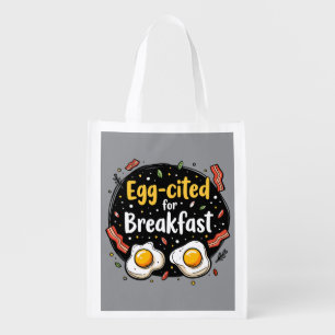 Egg-cited for Breakfast Funny Foodie Pun Design Grocery Bag