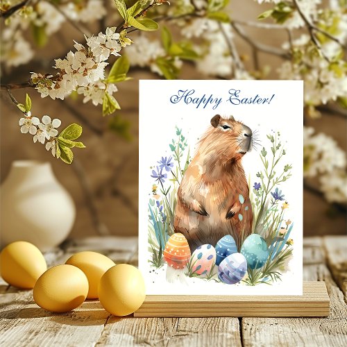 Egg_citing Easter Capybara Quirky  Colorful Holiday Postcard