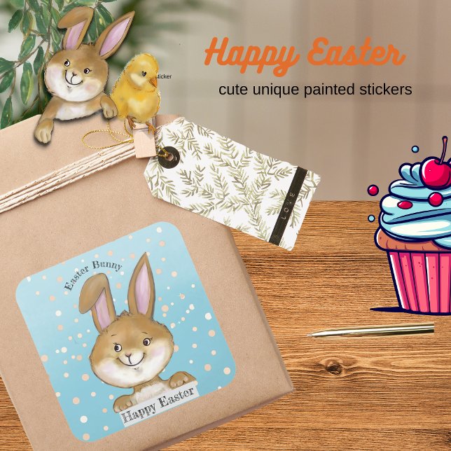 Egg-citing Egg Hunt Kids blue Square Sticker (Egg-citing Egg Hunt Kids blue Square Sticker)