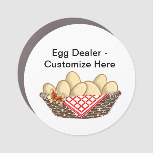 Egg Dealer Circle Car Magnet can be personalized