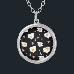 Egg Dinner Moon Confetti Pattern   Silver Plated Necklace<br><div class="desc">Fried Eggs and Confetti Pattern</div>