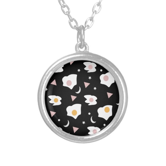 Egg Dinner Moon Confetti Pattern   Silver Plated Necklace (Front)