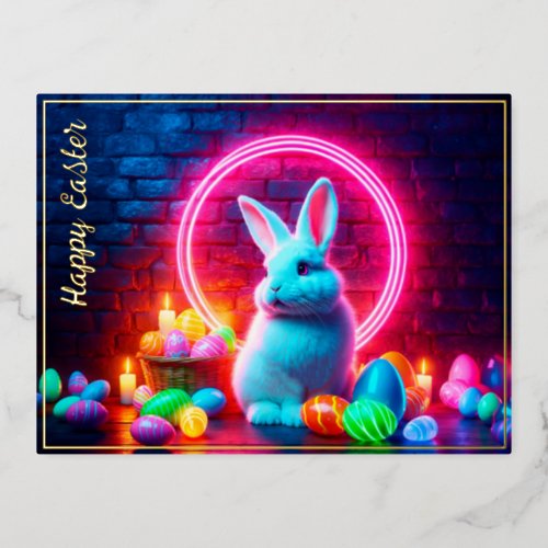 Egg Easter bunny lovely pagan elegant neon Foil Holiday Postcard