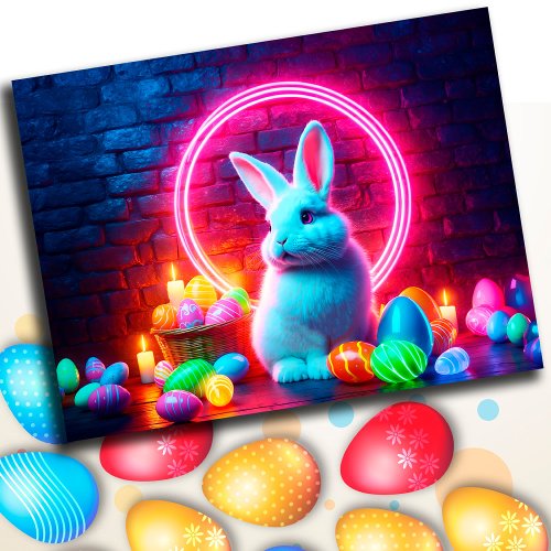 Egg Easter bunny lovely pagan elegant neon Postcard