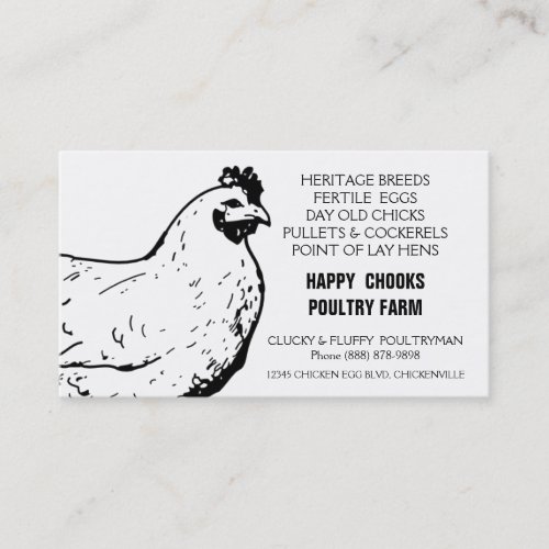Egg Farm Black and White Chicken Business Cards