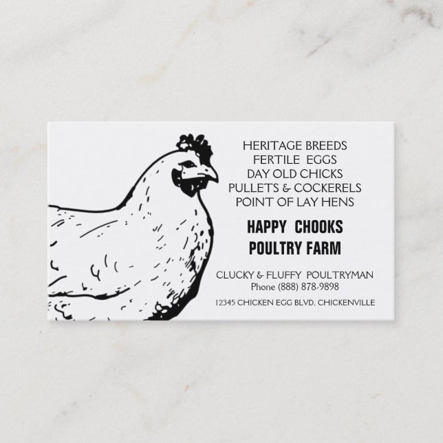 Egg Farm Black and White Chicken Business Card (Front)