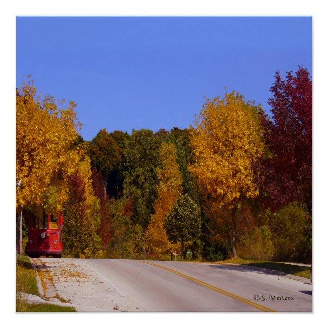 Egg Harbor, WI Fall Season with Trolley Car Poster (Front)