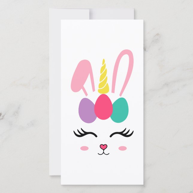 Egg Headband Cute Easter Bunny Girl Ears Face  Holiday Card (Front)