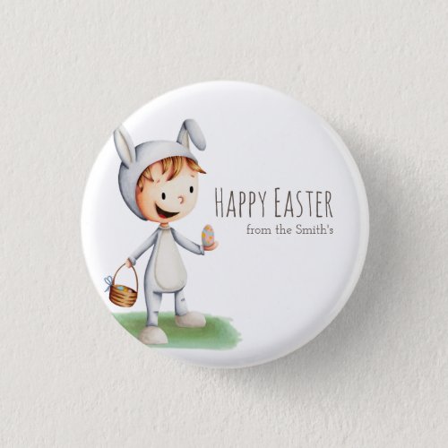 Egg Hunt Boy Happy Easter Family Personalized  Button