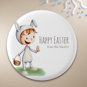 Egg Hunt Boy Happy Easter Family Personalized Button