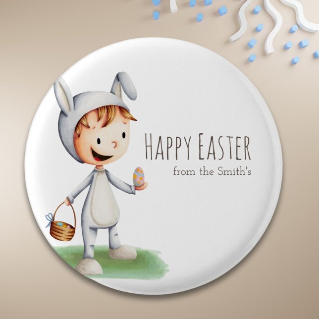 Egg Hunt Boy Happy Easter Family Personalized  Button (Creator Uploaded)
