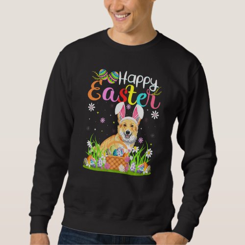 Egg Hunt Bunny Cardigan Welsh Corgi Dog Happy East Sweatshirt