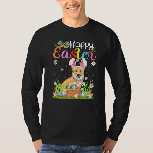 Egg Hunt Bunny Cardigan Welsh Corgi Dog Happy East T_Shirt