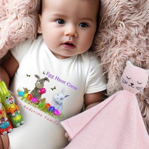 Egg Hunt Crew Personalized Family Name Baby Bodysuit