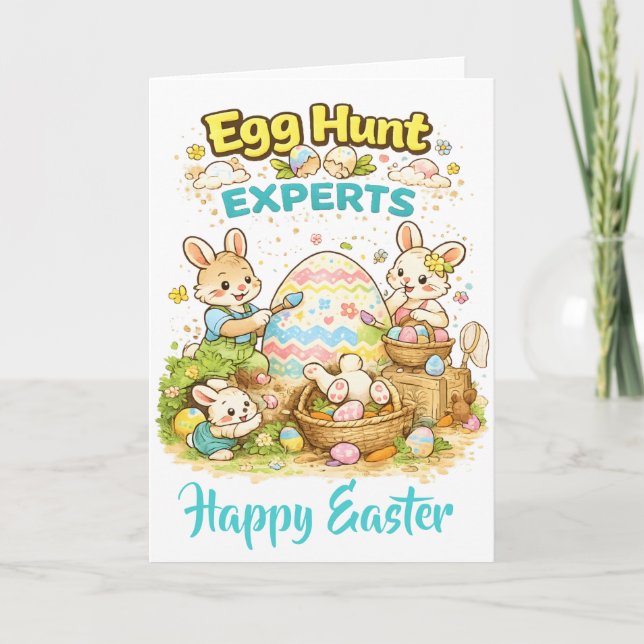 Egg Hunt ExpertsCute Watercolor Bunny Painting  Holiday Card (Front)