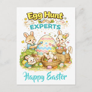 Egg Hunt ExpertsCute Watercolor Bunny Painting Holiday Postcard