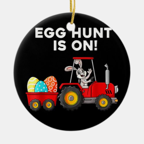 Egg Hunt Is On Bunny Tractor Cart Cute Easter Ceramic Ornament
