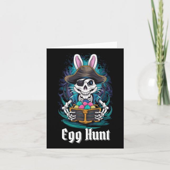 Egg Hunt Skeleton Bunny Pirate Rabbit Boys Easter  Card (Front)