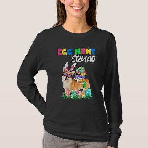 Egg Hunt Squad Easter Eggs Ridding Bunny Corgi Dog T_Shirt