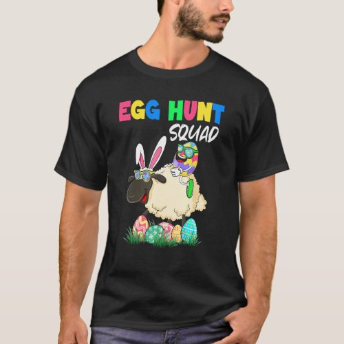 Egg Hunt Squad Easter Eggs Ridding Bunny Sheep Far T_Shirt
