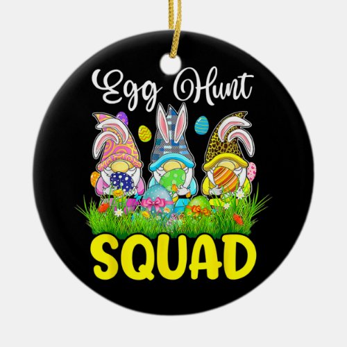 Egg Hunt Squad Gnomes Easter Day Bunny  Ceramic Ornament