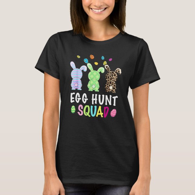 Egg Hunt Squad Leopard Easter Bunny Rabbit Womens  T-Shirt (Front)
