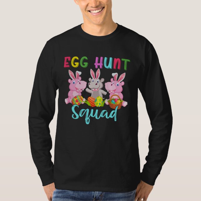 Egg Hunt Squad Three Easter Bunny Hippos Hunting E T-Shirt (Front)