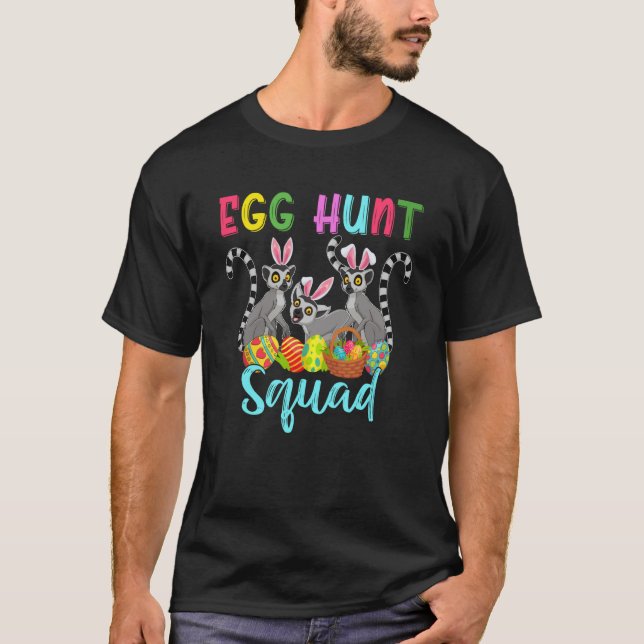 Egg Hunt Squad Three Easter Bunny Lemurs Hunting E T-Shirt (Front)