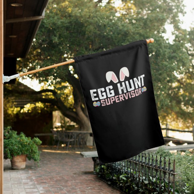 Egg Hunt Supervisor Funny Easter Bunny Rabbit House Flag (In SItu)
