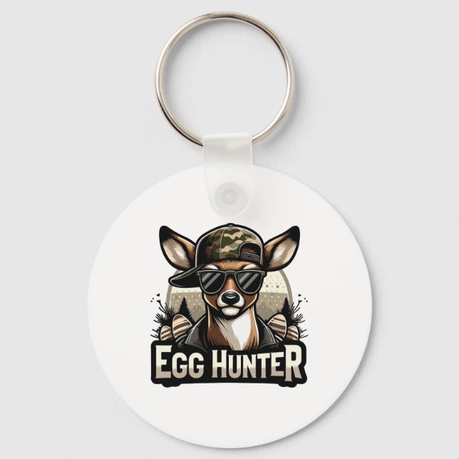 Egg Hunter Deer Buck Backward Cap Deer Hunting Eas Keychain (Front)