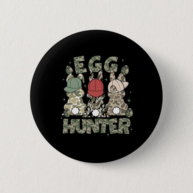 Egg Hunter Deer Buck Camo Cap Deer Hunting Easter  Button (Front)