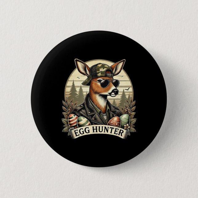 Egg Hunter Deer Buck Ckward Cap Deer Hunting Easte Button (Front)