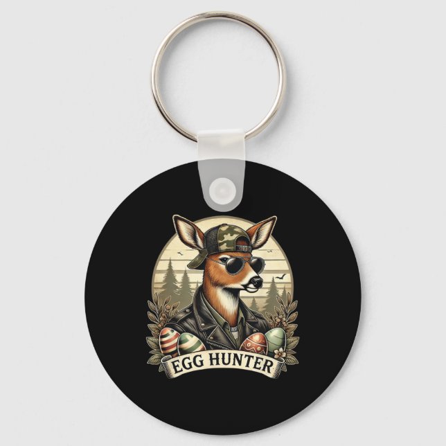 Egg Hunter Deer Buck Ckward Cap Deer Hunting Easte Keychain (Front)