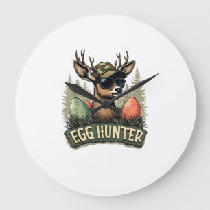 Egg Hunter Deer Buck Happy Easter Day Eggs Boys Ki Large Clock