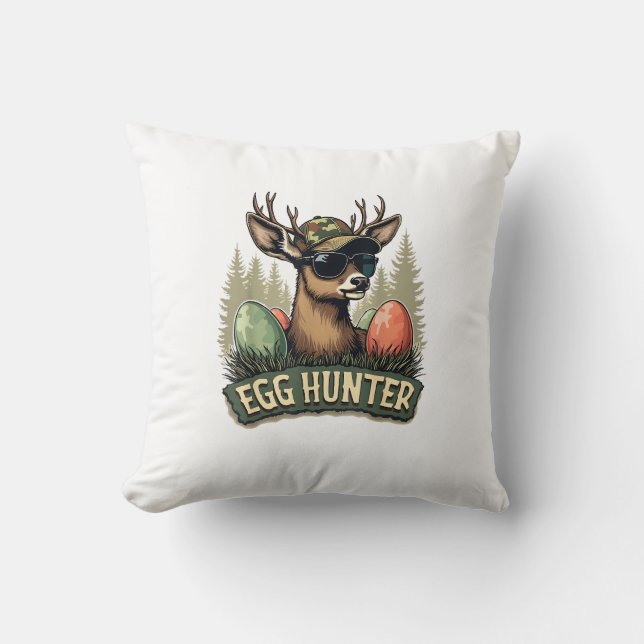 Egg Hunter Deer Buck Happy Easter Day Eggs Boys Ki Throw Pillow (Front)