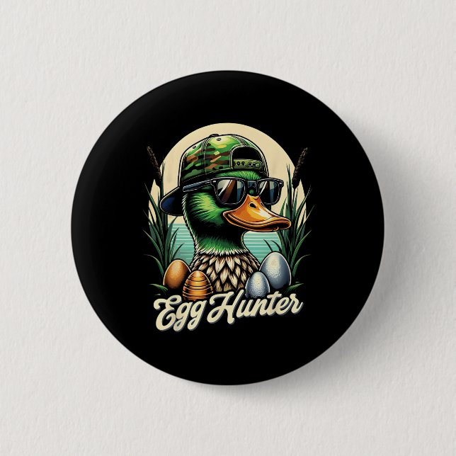 Egg Hunter Funny Easter Duck Egg Hunting  Button (Front)