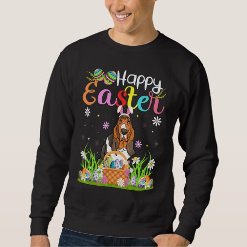 Egg Hunting Bunny Basset Hound Dog Happy Easter Sweatshirt