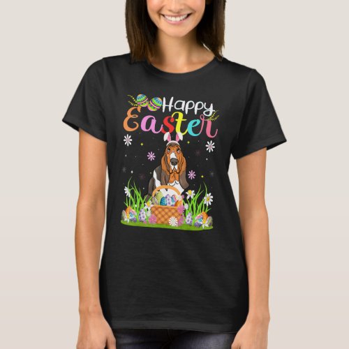Egg Hunting Bunny Basset Hound Dog Happy Easter T_Shirt