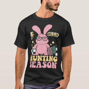 Egg Hunting Season Bunny Kids Adults Retro Groovy T-Shirt