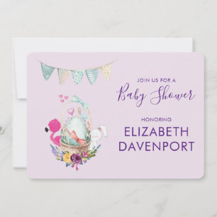 Egg in a Basket with Flamingo and Bunny Shower Invitation