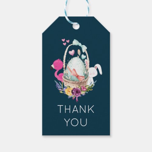 Egg in a Basket with Flamingo and Bunny Thank You Gift Tags