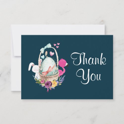 Egg in a Basket with Flamingo and Bunny Thank You Invitation